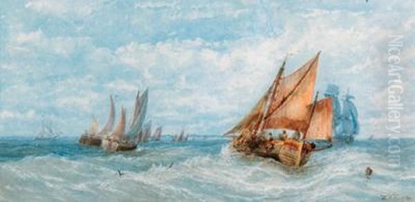 The Departure Of The Fishing Fleet; And The Returning Fishingfleet Oil Painting by William Adolphu Knell