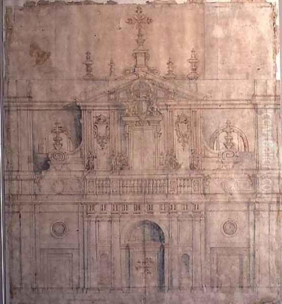 Design for the facade of Valladolid Cathedral Oil Painting by Alberto de Churriguera