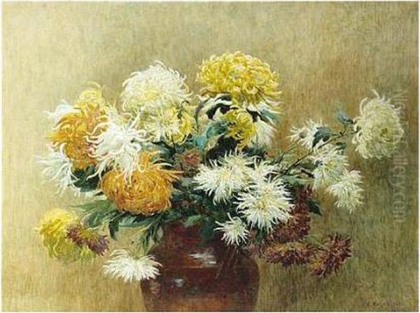 Chrysanthemums Oil Painting by Clara Knight