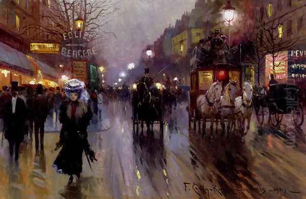 Rue De Paris Oil Painting by F. Coulis-Raymond