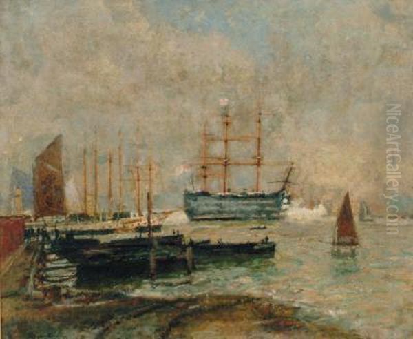 Harbour Scene Oil Painting by John William Buxton Knight