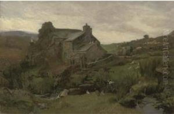 A Welsh Farm Among The Hills Oil Painting by John William Buxton Knight