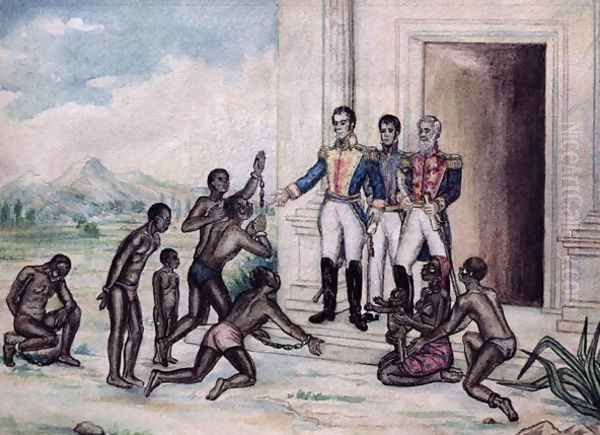 Liberation of Slaves by Simon Bolivar (1783-1830) Oil Painting by Fernandez Luis Cancino