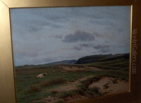 Rural Landscape With Cows Resting In An Openspace Oil Painting by Joseph Knight