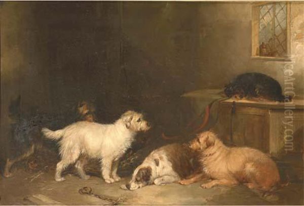 In The Dog Pen Oil Painting by Joseph Augustus Knip