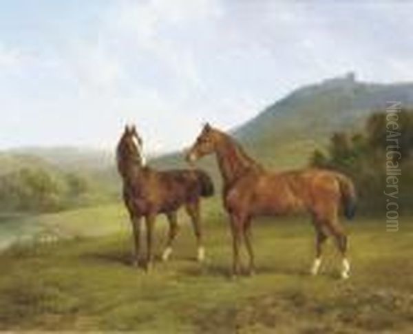 Horses In A Valley Oil Painting by Joseph Augustus Knip