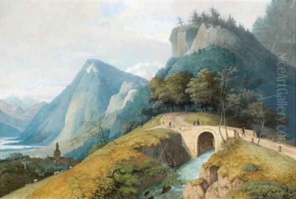 Paysage Alpin Avec Un Pont Oil Painting by Henri Knip