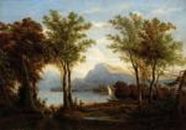 View On A Lake At The Foot Of Mountains Oil Painting by Henri Knip