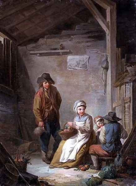 Peasants in their cottage Oil Painting by Jean-Francois Clermont