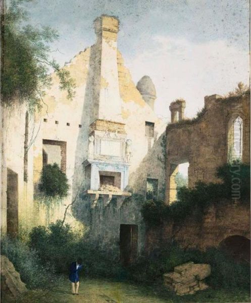 Ruins In A Landscape Oil Painting by Henri Knip