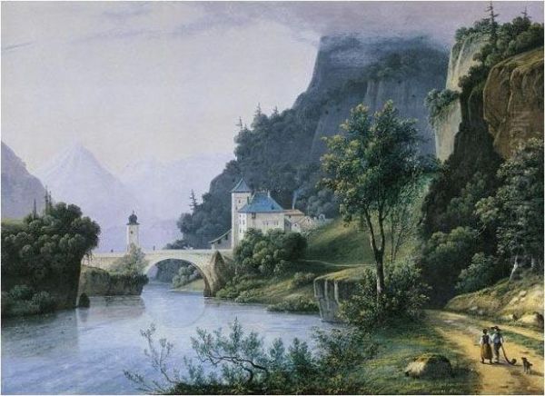 View Of The Pont De Saint Maurice, Canton Vaud, Switzerland Oil Painting by Henri Knip