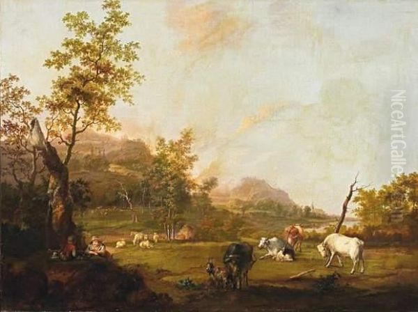 Landscape With Cattle Oil Painting by Joseph Augustus Knip