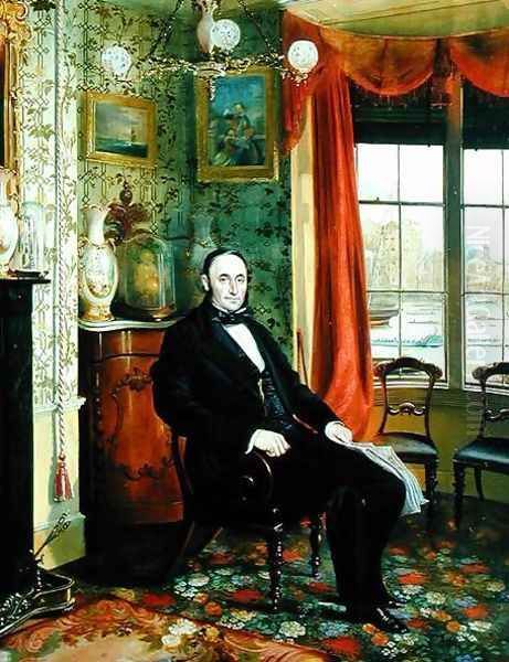 Portrait of Henry Thomas Lambert Seated in his Study with a View of the Thames Beyond Oil Painting by George Townsend Cole