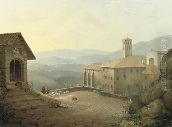 A Capriccio View Of The Upper Side Of The Basilica Di San Francesco, Assisi Oil Painting by Joseph Augustus Knip