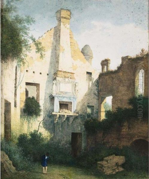 A Ruin Landscape With Remains Of A Chimney Oil Painting by Joseph Augustus Knip