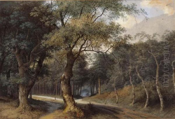 A Path Through A Forest Oil Painting by Joseph Augustus Knip