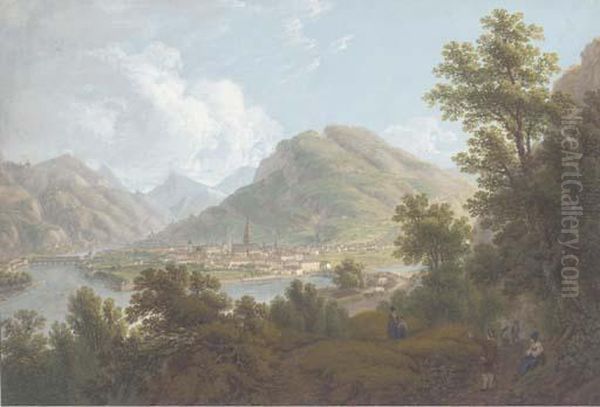 The Confluence Of The Rivers Talfer And Eisak At Bolzano Oil Painting by Joseph Augustus Knip