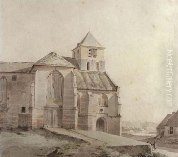 Romanesque Church Being Used As A Barn Oil Painting by Joseph Augustus Knip