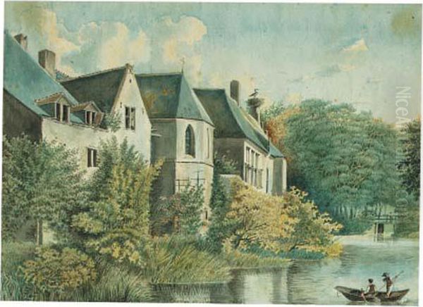 A View Of The Castle Of Boxtel, With Two Men In A Boat On Themoat Oil Painting by Joseph Augustus Knip