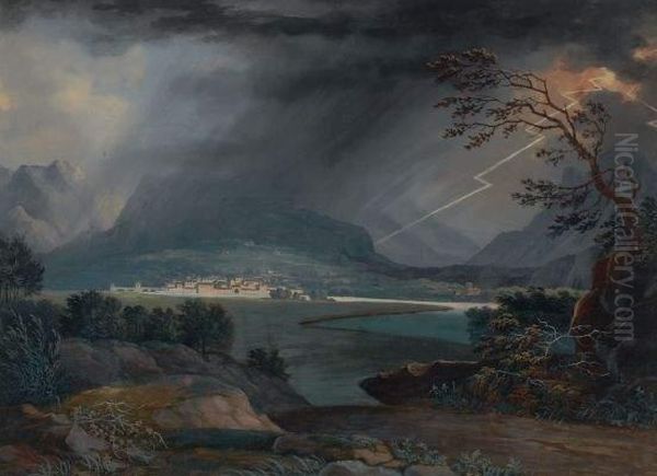 Scene D'orage Sur Un Village Oil Painting by Martheus Derk Knip