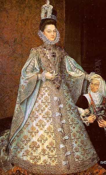 The Infanta Isabel Clara Eugenia with Magdalena Ruiz Oil Painting by Follower of Coello Alonso