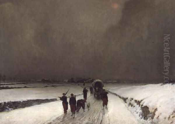 The Stragglers, Snow Effect, 1870 Oil Painting by Augustin Pierre Chenu