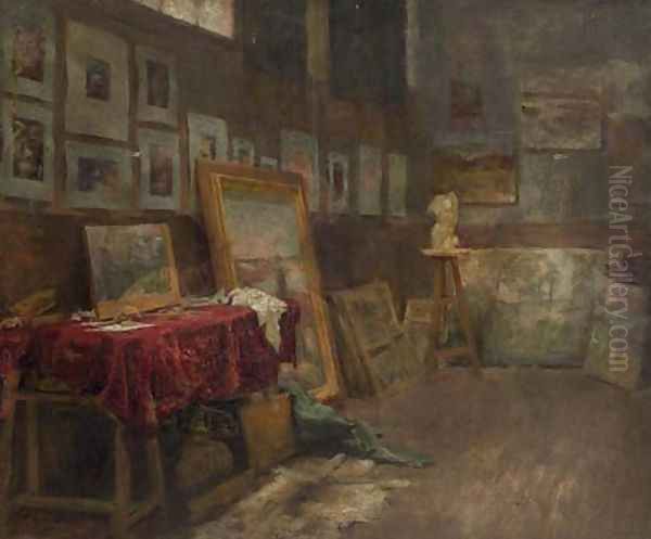 L'Intérieur d'un atelier d'artiste Oil Painting by Georges Cresson