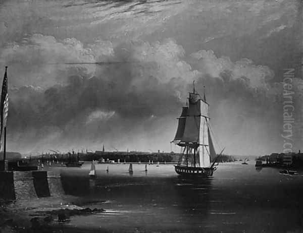 Bay and Harbor of New York from Bedlow's Island Oil Painting by Edmund C. Coates