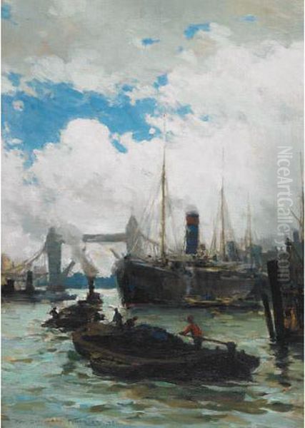 Shipping On The Thames Oil Painting by Farquhar Mcgillivr. Knowles