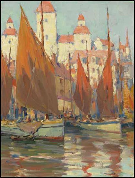 Harbour Scene Oil Painting by Farquhar Mcgillivr. Knowles