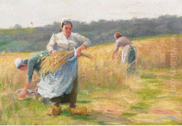 In A Wheatfield Oil Painting by Farquhar Mcgillivr. Knowles