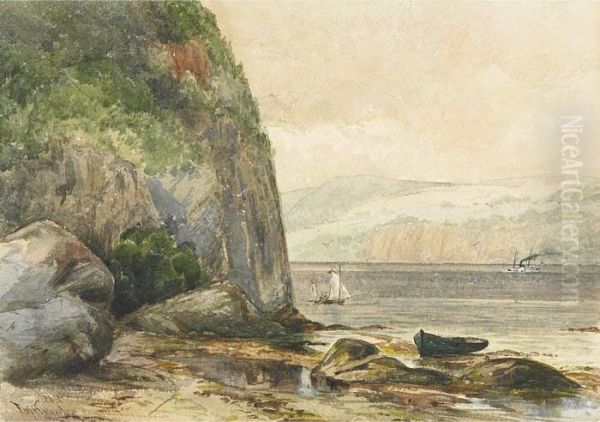 View On The St. Lawrence At Low Tide, With Paddlewheel Steamer In The Distance Oil Painting by Farquhar Mcgillivr. Knowles