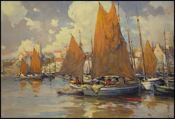 Fishing Boats, Penzance Oil Painting by Farquhar Mcgillivr. Knowles