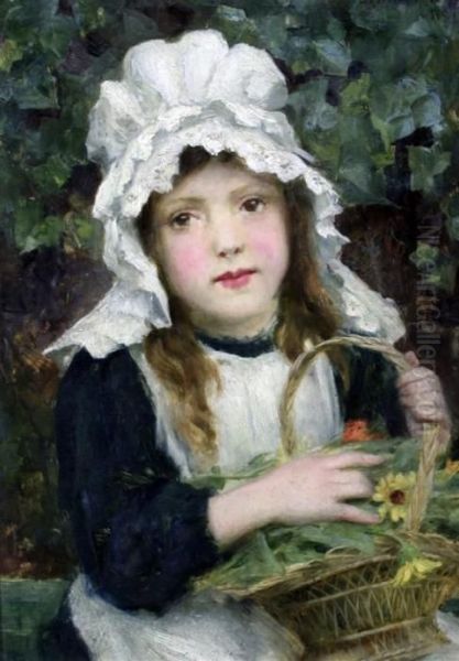 Girl With Basket Of Flowers Oil Painting by Georges Sheridan Knowles