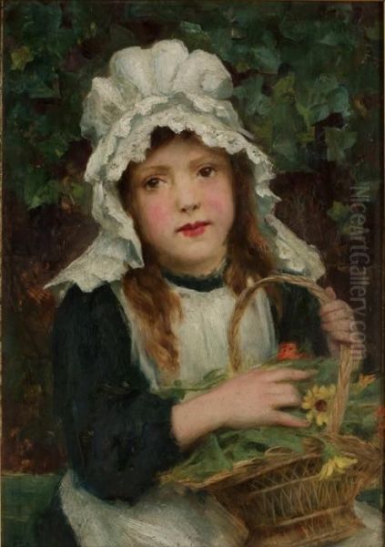 Flicka Med Blomsterkorg Oil Painting by Georges Sheridan Knowles