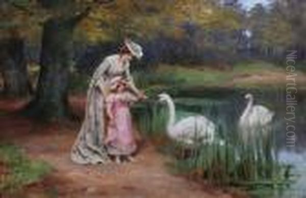 Feeding The Swans Oil Painting by Georges Sheridan Knowles