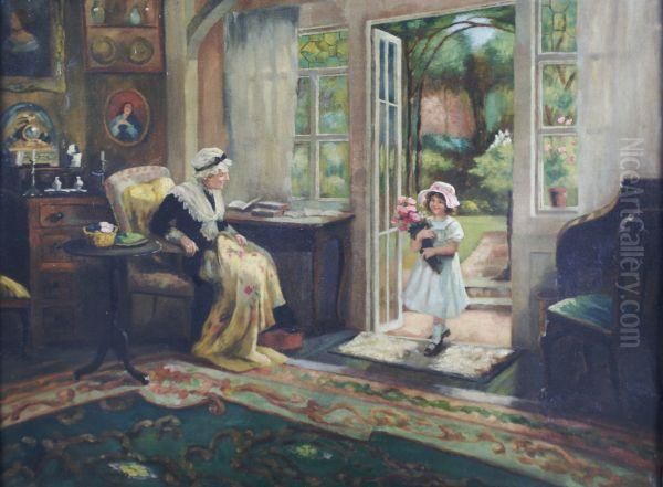 Visiting Grandmother Oil Painting by Georges Sheridan Knowles