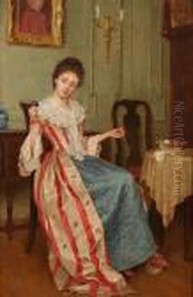 Interior Scene With Lady Winding Wool Oil Painting by Georges Sheridan Knowles