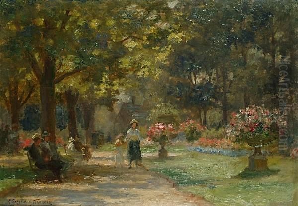 Figures In A Park In Summertime Oil Painting by Georges Sheridan Knowles