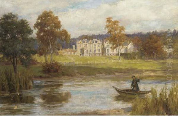 A Scotsman In A Rowing Boat Before A Country House Oil Painting by Georges Sheridan Knowles