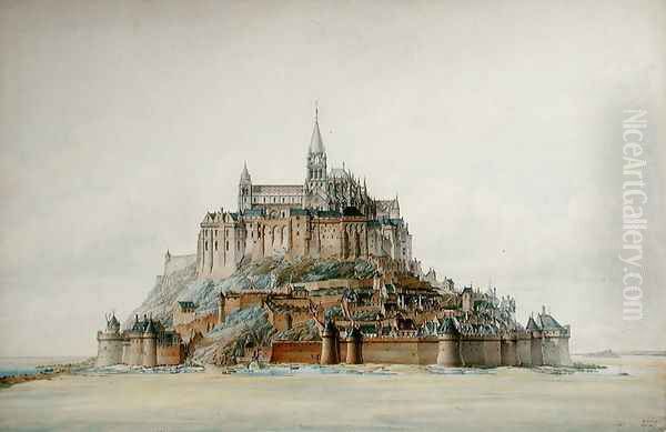 Project for restoration of Mont Saint-Michel (south side), March 1875 Oil Painting by Edouard-Jules Corroyer