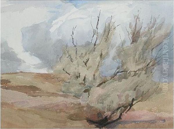 Tree In A Landscape Oil Painting by Archibald Knox