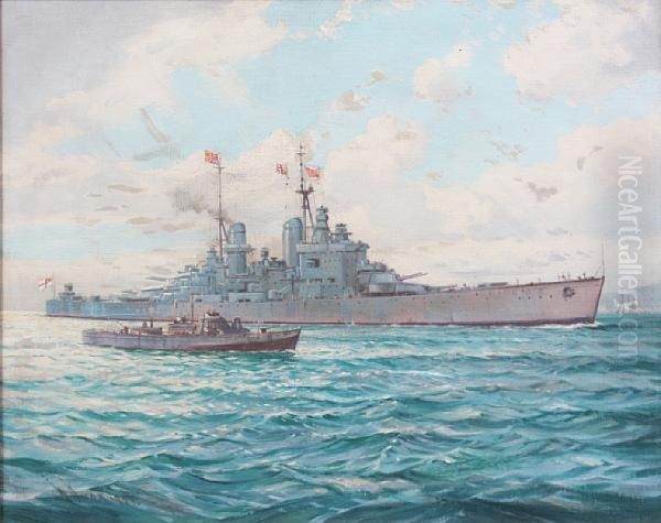 H.m.s.vanguard Returning From South Africa Oil Painting by William Knox