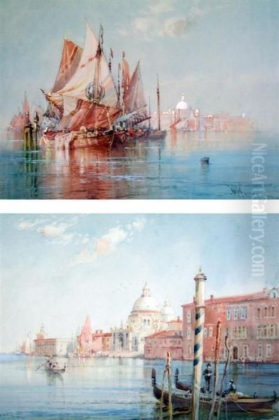 'venetian Fishing Boats' And 'on The Grand Canal' Oil Painting by William Knox