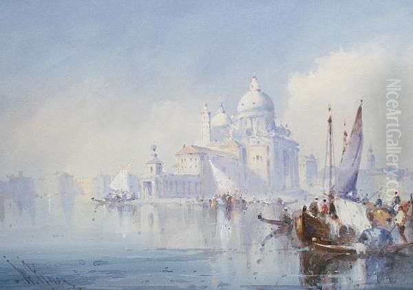 On The Lagoon With St Mark's Square In The Distance; And Santa Maria Della Salute Oil Painting by William Knox