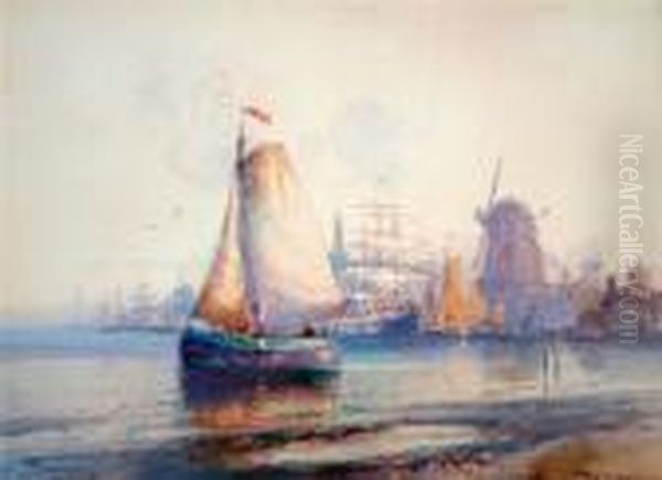 Shipping In Harbour Oil Painting by William Knox