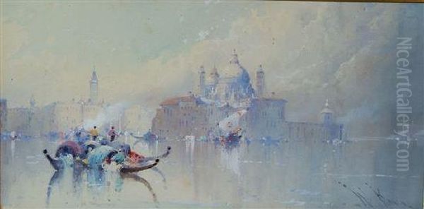 Venetian Canal Scene With Gondolas Oil Painting by William Knox