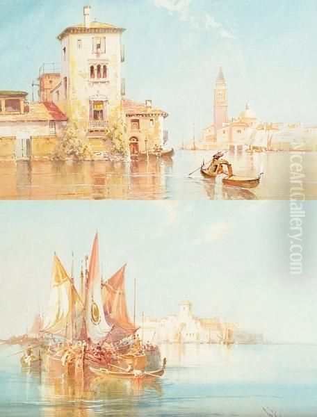 'a Suburb Of Venice' And 'boats In The Lagoon' Oil Painting by William Knox