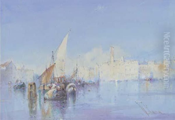 Bustling Activity On The Lagoon, Venice Oil Painting by William Knox