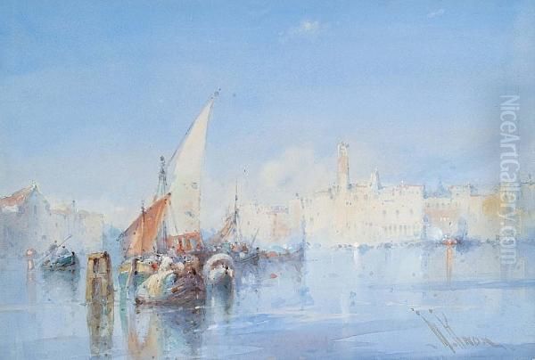 Entrance To The Grand Canal, Venice; View Of Venice From Across The Water Oil Painting by William Knox